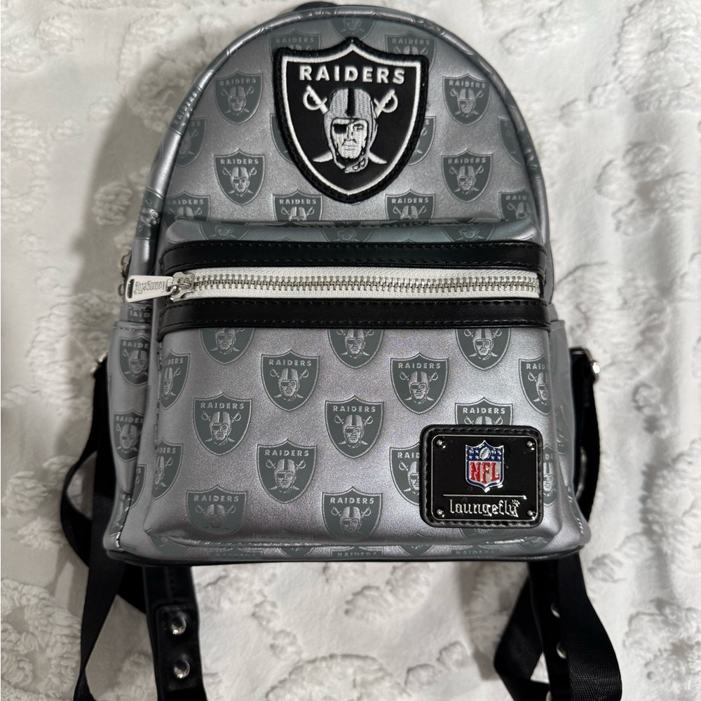 NFL Raiders silver loungefly mini backpack